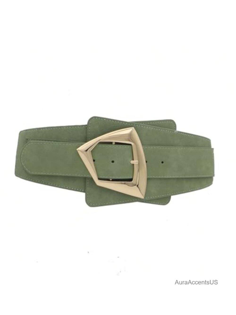 Wide Elastic PU Leather Belt with Gold Buckle Adjustable Waist Belt for Dresses